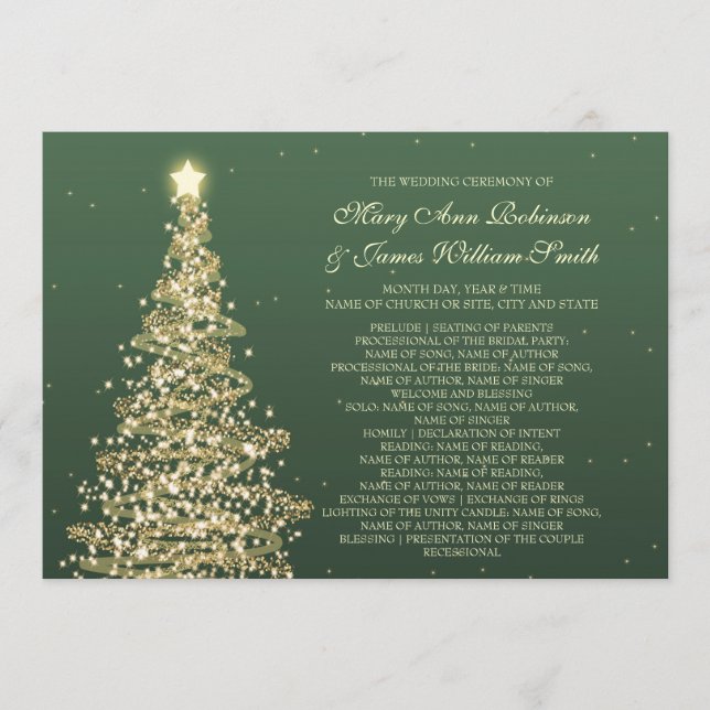 Programa Dourado Verde Elegante de Casamento de Natal (Frente)