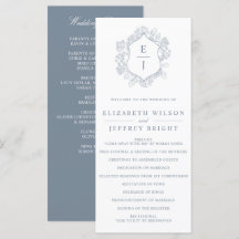 Dusty Blue Floral Crest Monograma Casamento