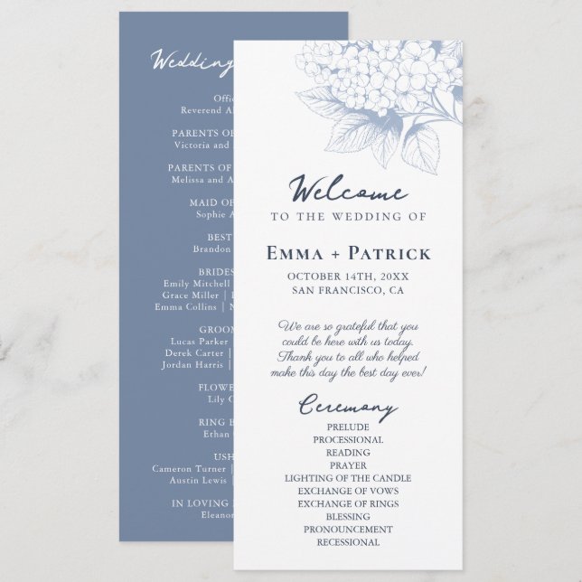 Programa Dusty Blue Hydrangea Floral Weding (Frente/Verso)