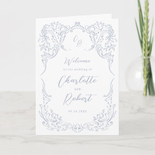 Programa Dusty Blue Vintage Casamento de Monograma Flourish