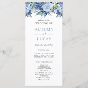 Programa Dusty Blue Watercolor Casamento Floral