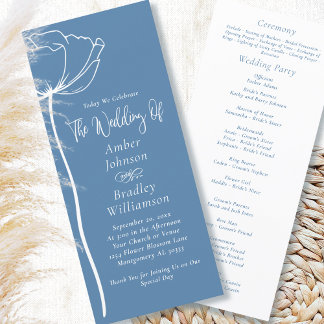 Programa Dusty Blue White Floral Moderno Casamento Mínimo