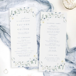 Programa Dusty Blue Wildflower Rustic Boho Weding Program