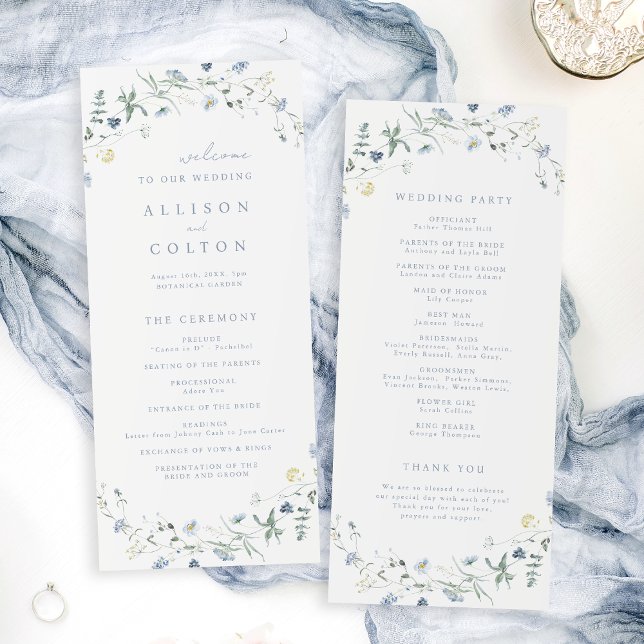 Programa Dusty Blue Wildflower Rustic Boho Weding Program (Dusty Blue Wildflower Rustic Boho Wedding Program)