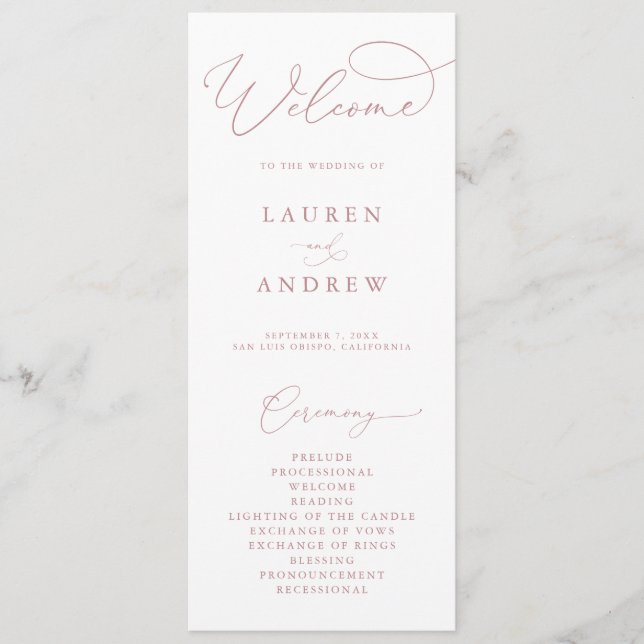 Programa Dusty Rosa Elegant Casamento Minimalista (Frente)