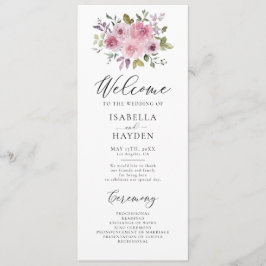 Programa Dusty Rosa Mauve Floral Rustic Watercolor Casament
