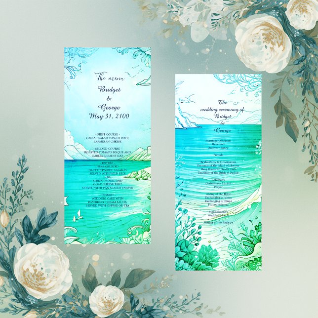 programa e menu de casamento do vibe costeiro azul (Criador carregado)