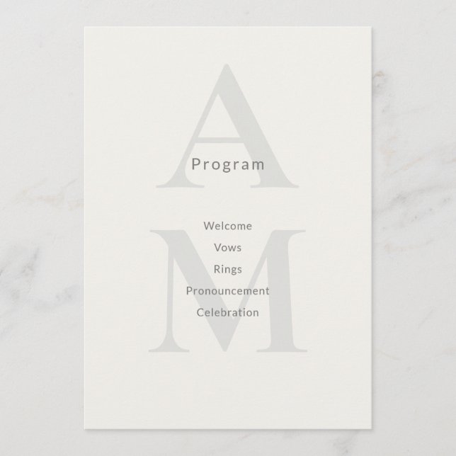 Programa Editorial Initial Minimal Wedding Program Card (Frente)