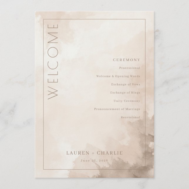 Programa Elegant Beige Watercolor Ceremony Schedule (Frente)