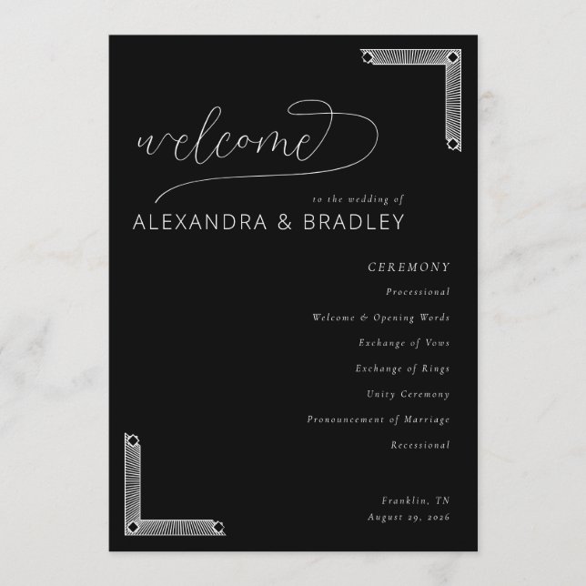 Programa Elegant Black Wedding Ceremony Program (Frente)