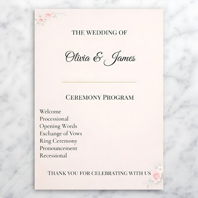 Programa Elegant Blush Wedding Program Card (Criador carregado)