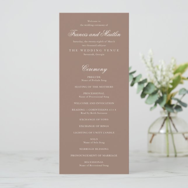 Programa Elegant Brown Romantic Wedding (Em pé/Frente)