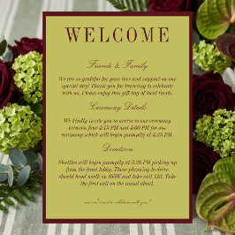 Programa Elegant Chartreuse Burgundy Wedding Welcome