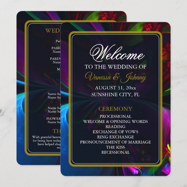 Programa Elegant Classic Modern Floral Pattern #902 Wedding (Frente/Verso)