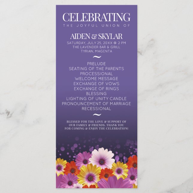 Programa Elegant Daisies Purple Glitter Weding Program (Frente)