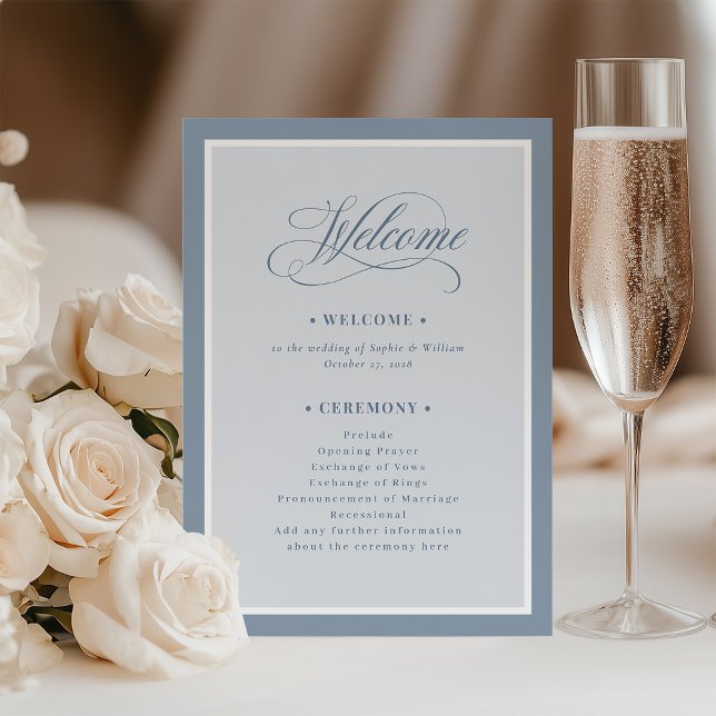 Programa Elegant Dusty Blue Border | Luxe Wedding Welcome (Criador carregado)