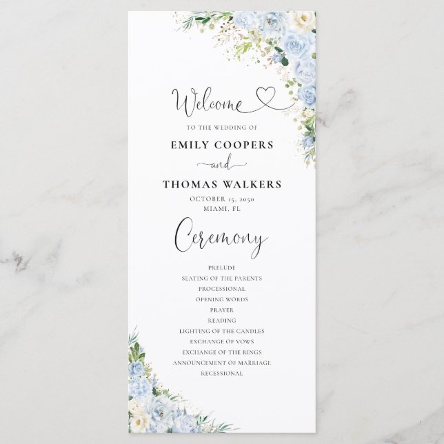 Programa Elegant Dusty Blue Wedding Program (Frente)