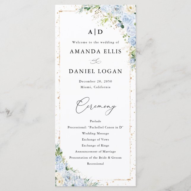 Programa Elegant Dusty Blue Wedding Program (Frente)