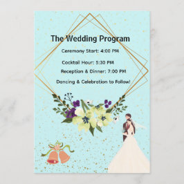 Programa Elegant Gold Geometric Dusty Blue Wedding Program 
