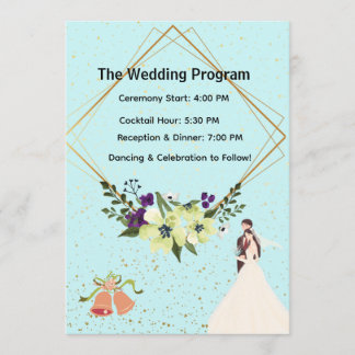 Programa Elegant Gold Geometric Dusty Blue Wedding Program 