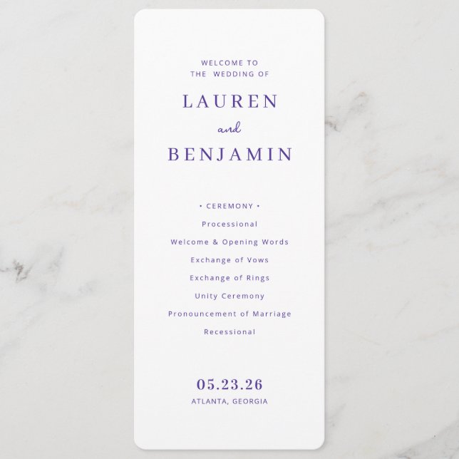 Programa Elegant Lavender Wedding Ceremony Program (Frente)