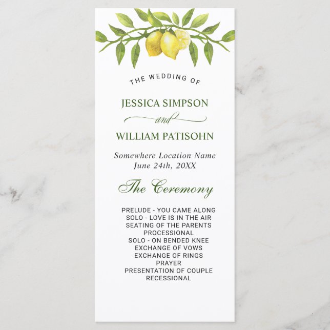 Programa Elegant Lemons Greenery Wedeemony Program (Frente)
