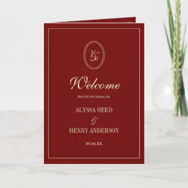 Programa Elegant Monogram Wine Red Wedding Ceremony