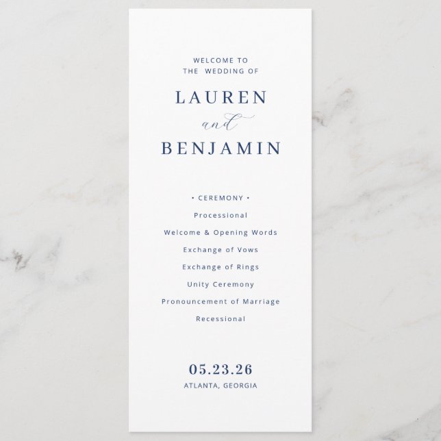 Programa Elegant Navy Minimalist Wedding Ceremony (Frente)