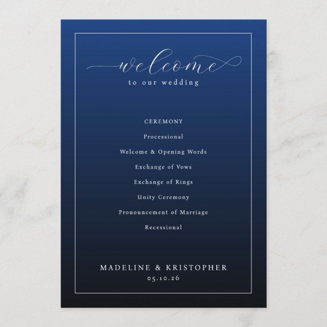 Programa Elegant Navy Wedding Ceremony Program (Frente)