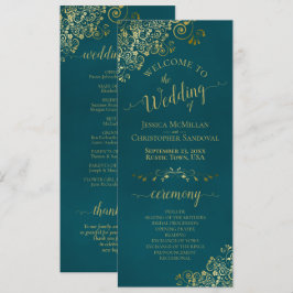 Programa Elegant Ornate Golden Curls on Dark Teal Wedding