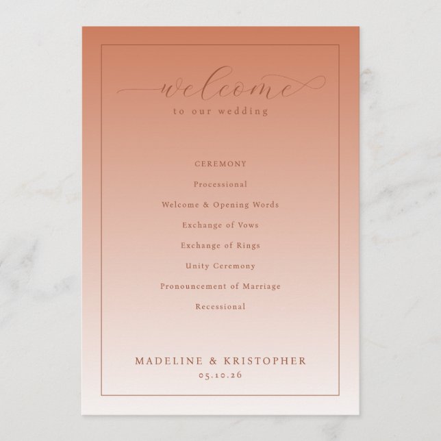 Programa Elegant Peach Wedding Ceremony Program (Frente)