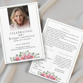 Programa Elegant Pink Roses Celebrating Life Of - Funeral