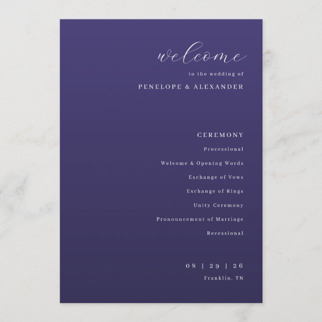 Programa Elegant Purple Typographic Wedding Ceremony (Frente)