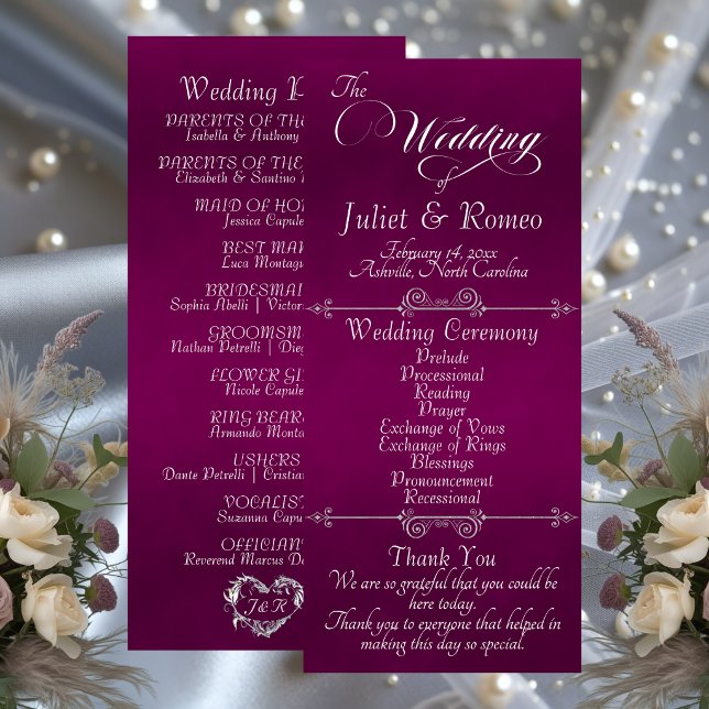 Programa Elegant Script & Monogram - Plum Wedding (Criador carregado)