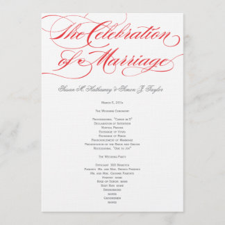 Programa Elegant Script Wedding Program - Red