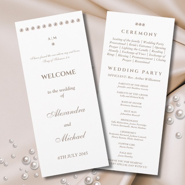 Programa Elegant Simple Pearl Christian Wedding Program (Criador carregado)