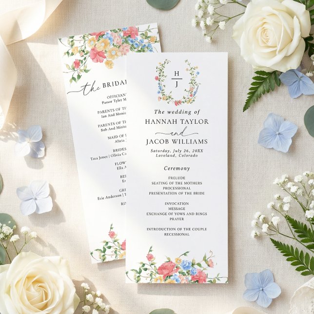 Programa Elegant Watercolor Wildflower Wedding Program (Criador carregado)