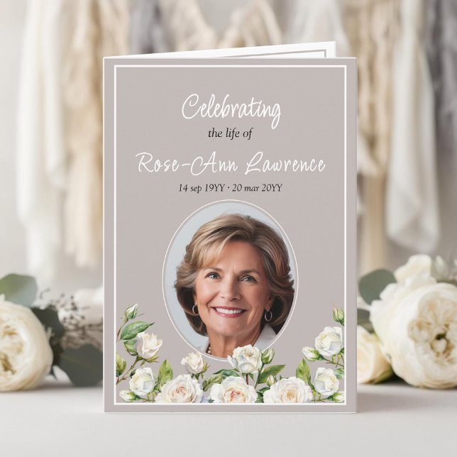 Programa Elegant White Roses Taupe Funeral Folded (Criador carregado)
