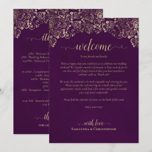 Programa Elegante Ameixa e Ouro Bem-vindo ao Casamento e It