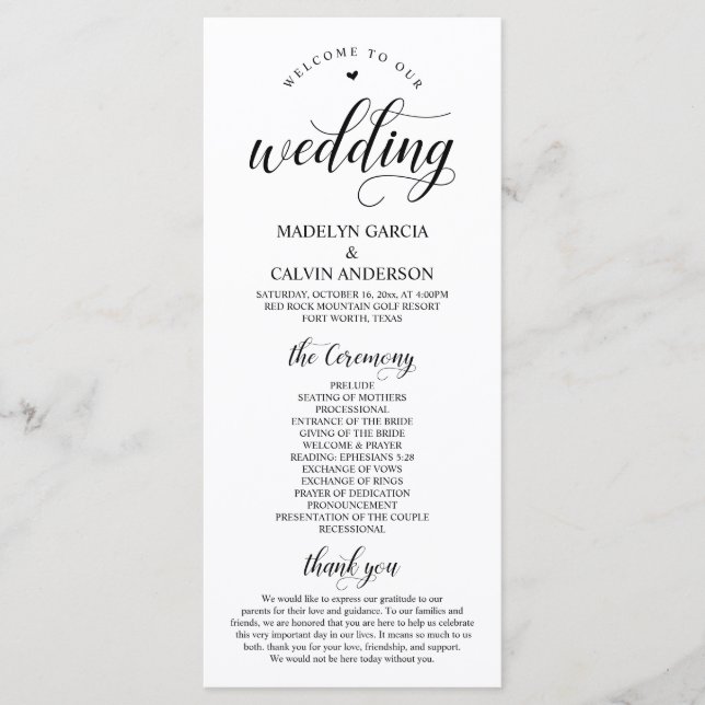 Programa Elegante Black Classy Script, Cerimônia De Casamen (Frente)