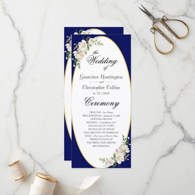 Programa Elegante Boho Blue Floral Ceremony Program (Frente/Verso In Situ)
