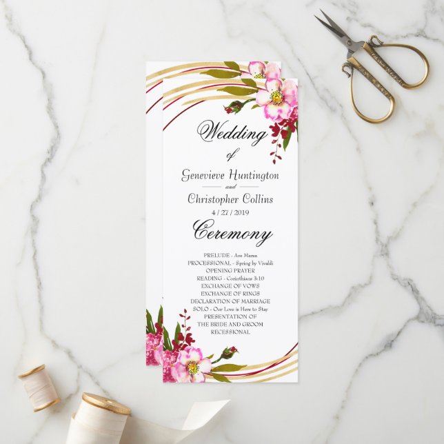Programa Elegante Boho Blush Floral Ceremony Program (Frente/Verso In Situ)