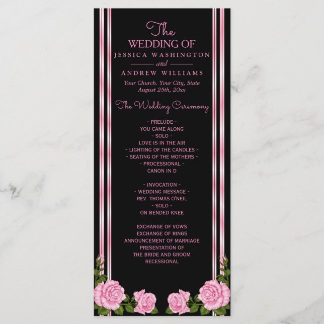 Programa Elegante buquê de rosas no canto Chic Casamento (Frente)