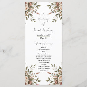 Programa Elegante Casamento de Canto Floral em Verde Oliva