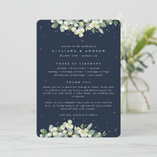 Programa Elegante Casamento de Inverno em Azul Naval e Snow