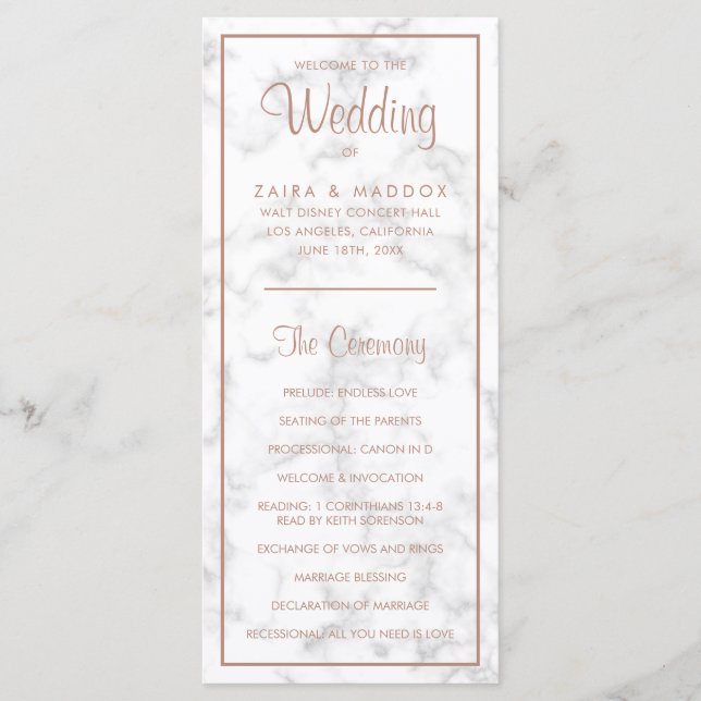 Programa Elegante Casamento de Mármore em Dourado Rosa Mode (Frente)