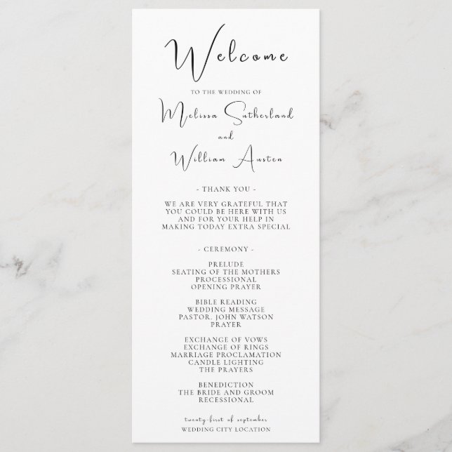 Programa Elegante Casamento Moderno Preto e Branco (Frente)