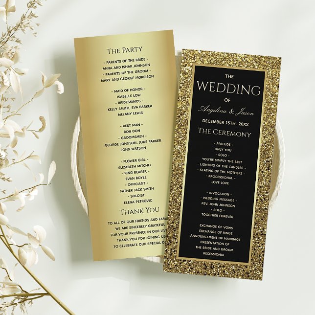 Programa Elegante Cerimônia de Casamento com Brilho Preto e (Criador carregado)