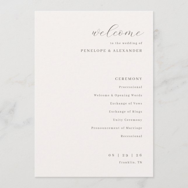 Programa Elegante Cerimônia de Casamento com Creme (Frente)