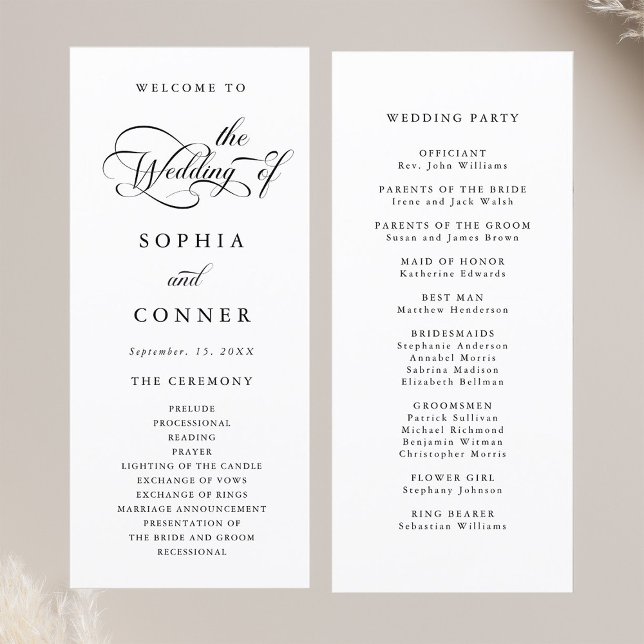 Programa Elegante Cerimônia de Casamento de Script Charm (Front & Back)